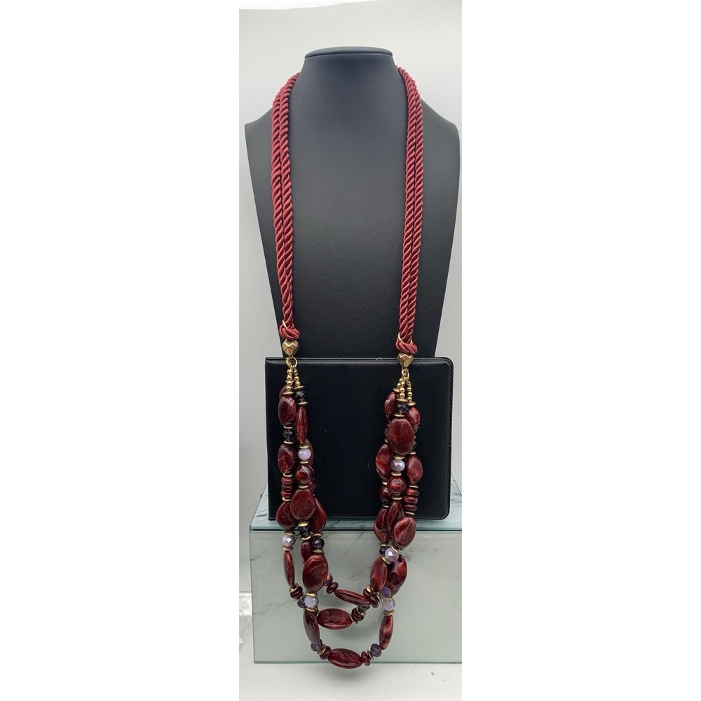 Dark Red /‎ Burgundy Swirl Acrylic Beaded Multi Layer Corded Statement Necklace